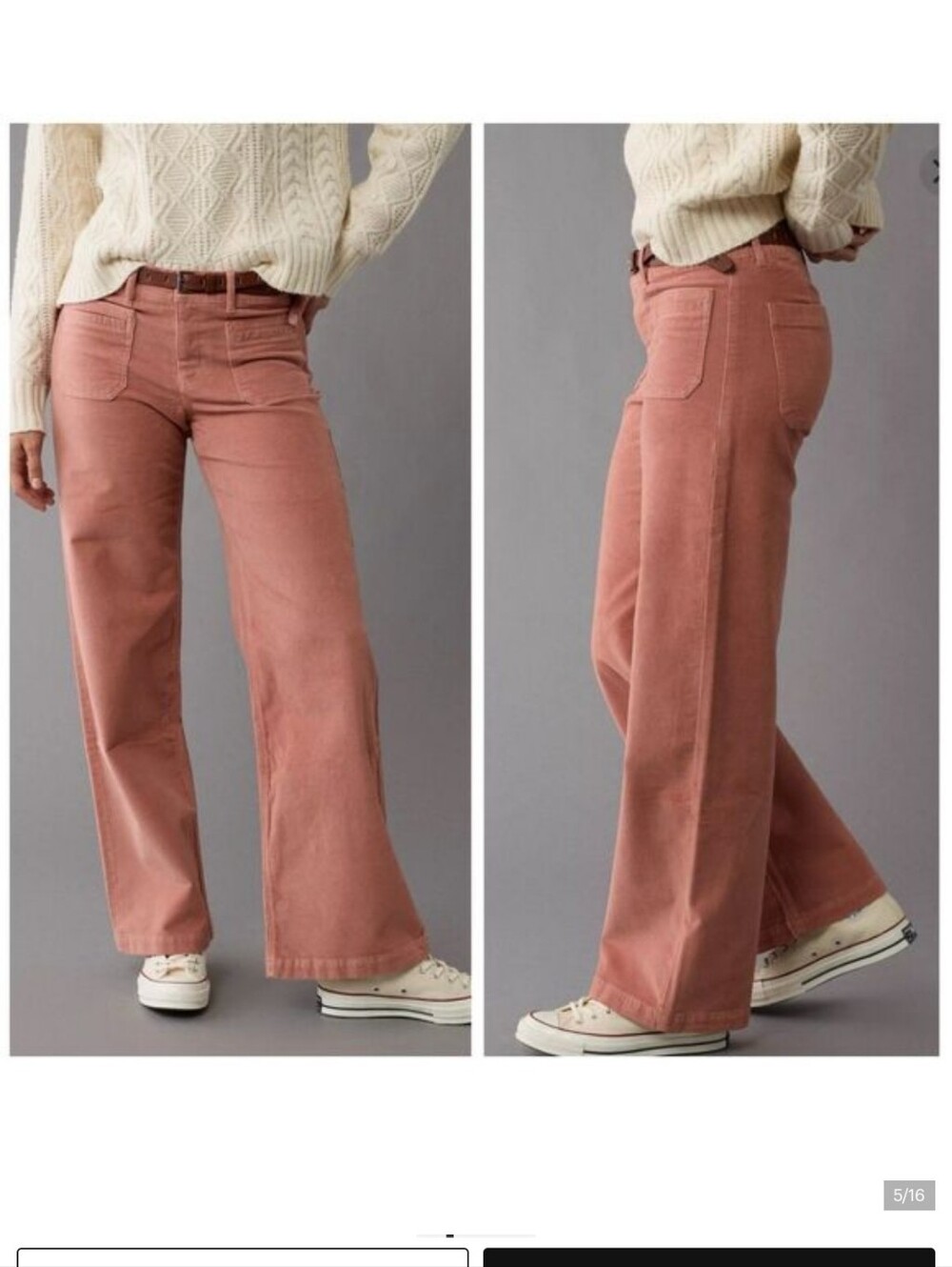 American Eagle Pink Corduroy Low Rise Baggy Wide Leg Size 12